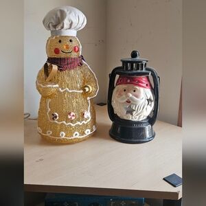 Festive Gingerbread and Santa Lantern Decor